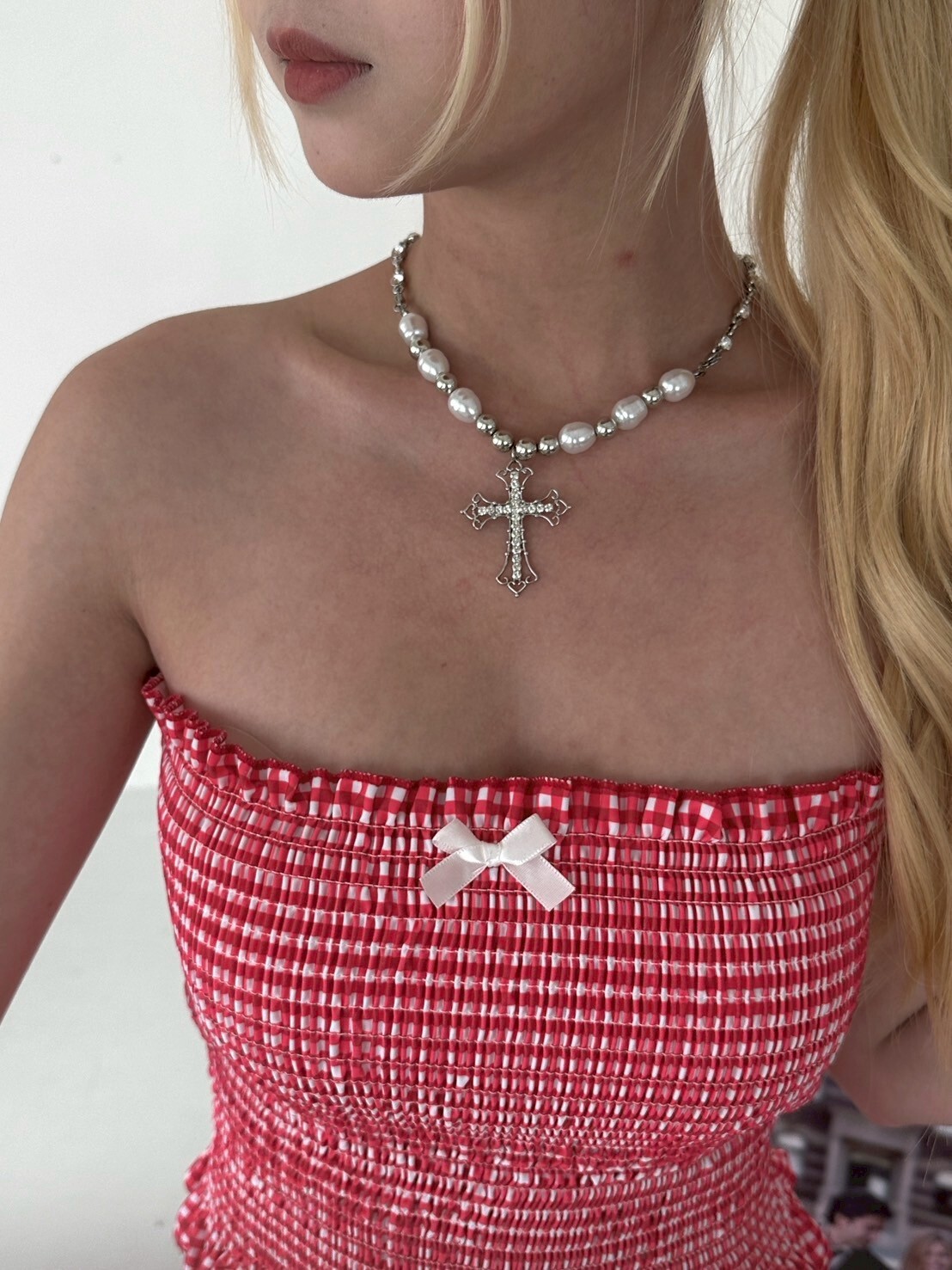 目光焦點♱ 重工十字珍珠項鍊