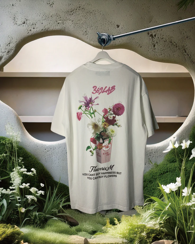 369Lab POPCORN FLOWER BACK PRINT TEE - White