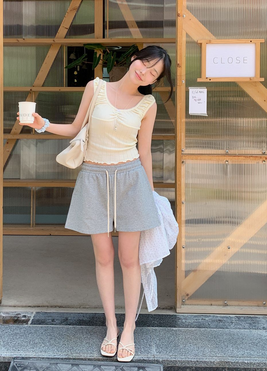 衛衣料綁繩短褲(灰色)