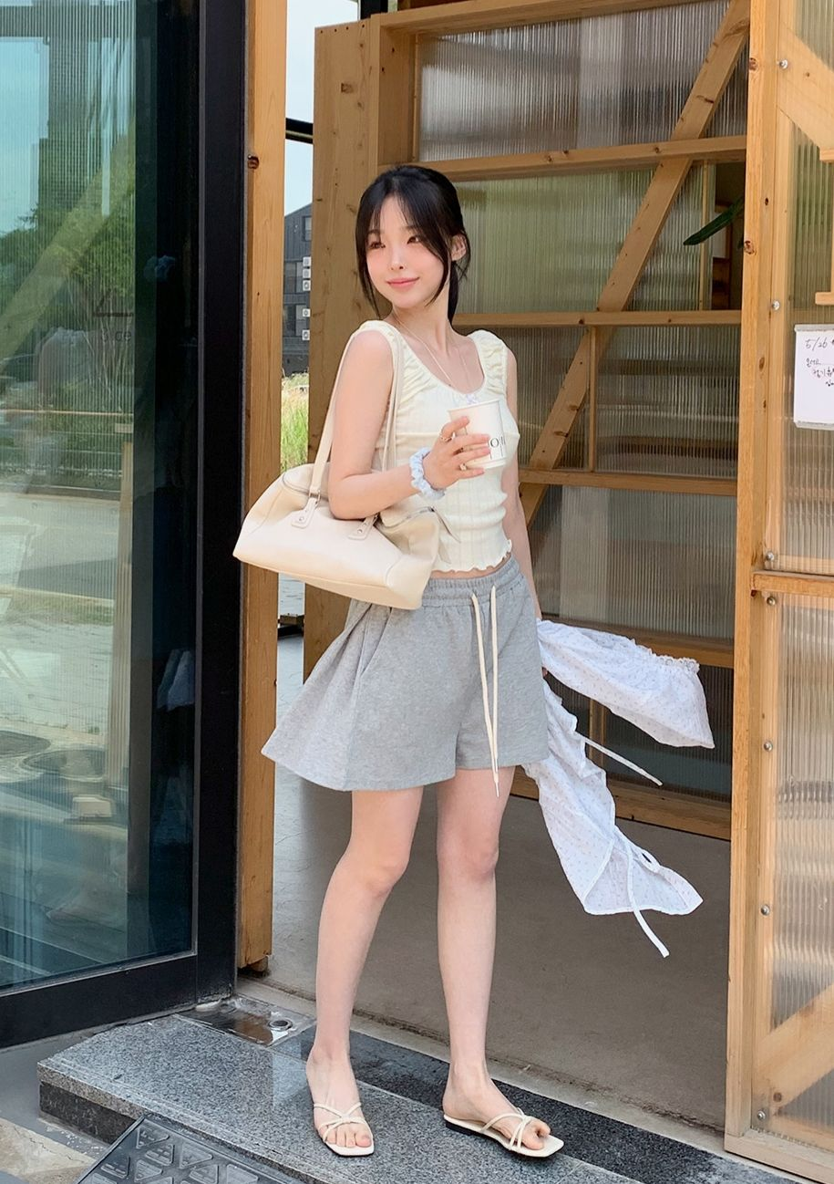 衛衣料綁繩短褲(灰色)