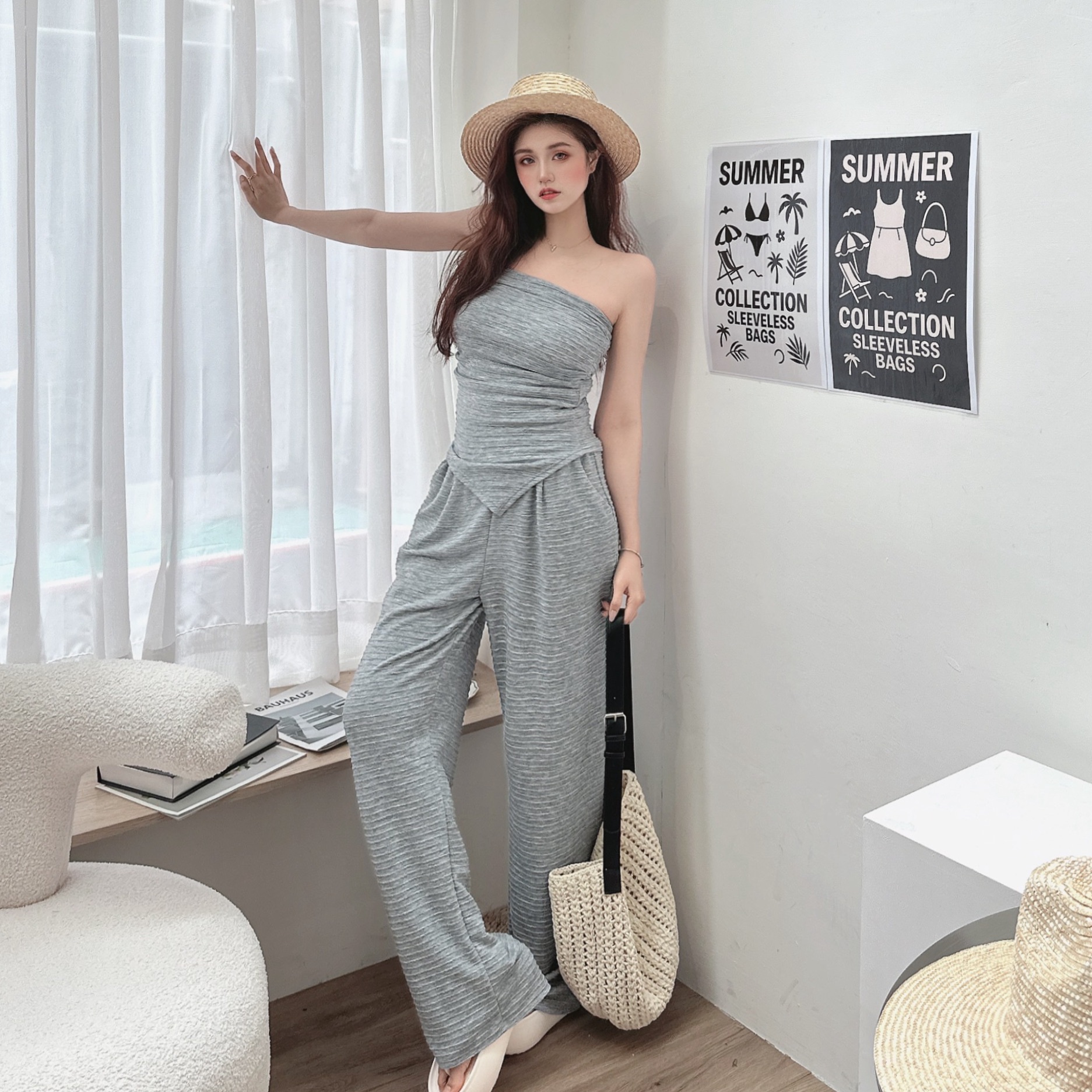 立體紋斜切平口套裝/三色