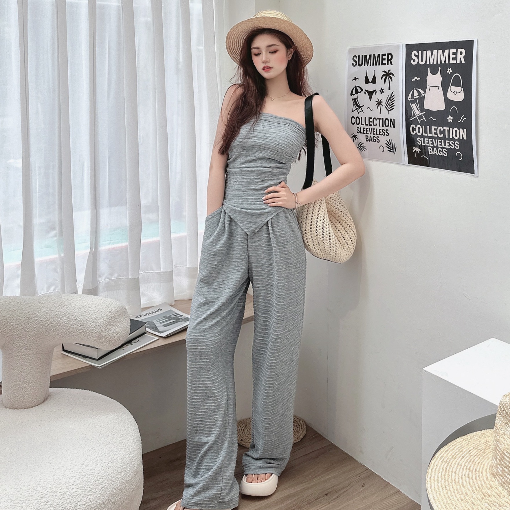 立體紋斜切平口套裝/三色