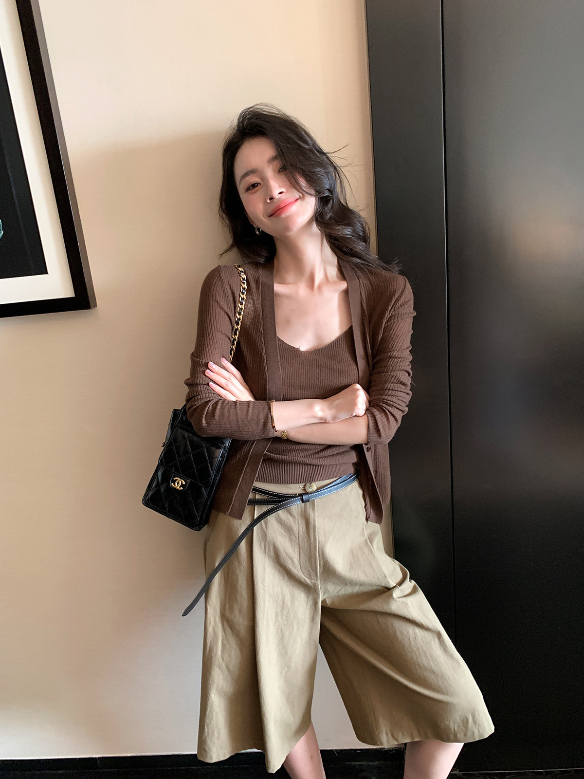 涼感針織 細肩帶背心+外套(綠/粉/咖)