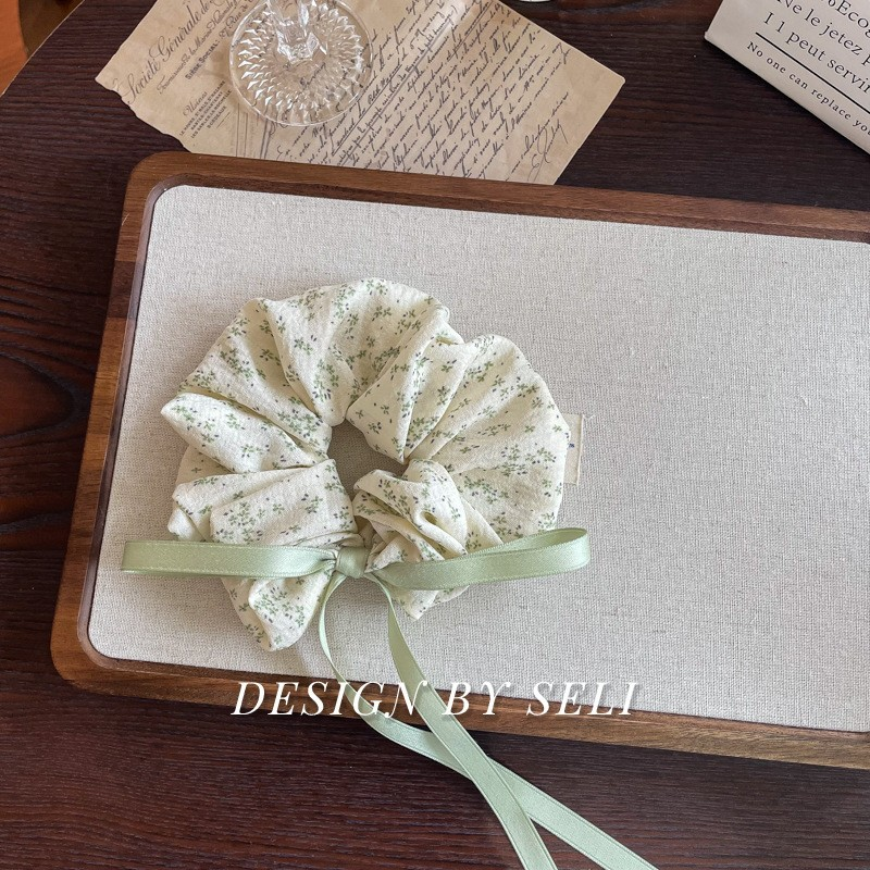 [3 FOR RM10] Spring Summer Dusty Green Floral Ribbon Scrunchie