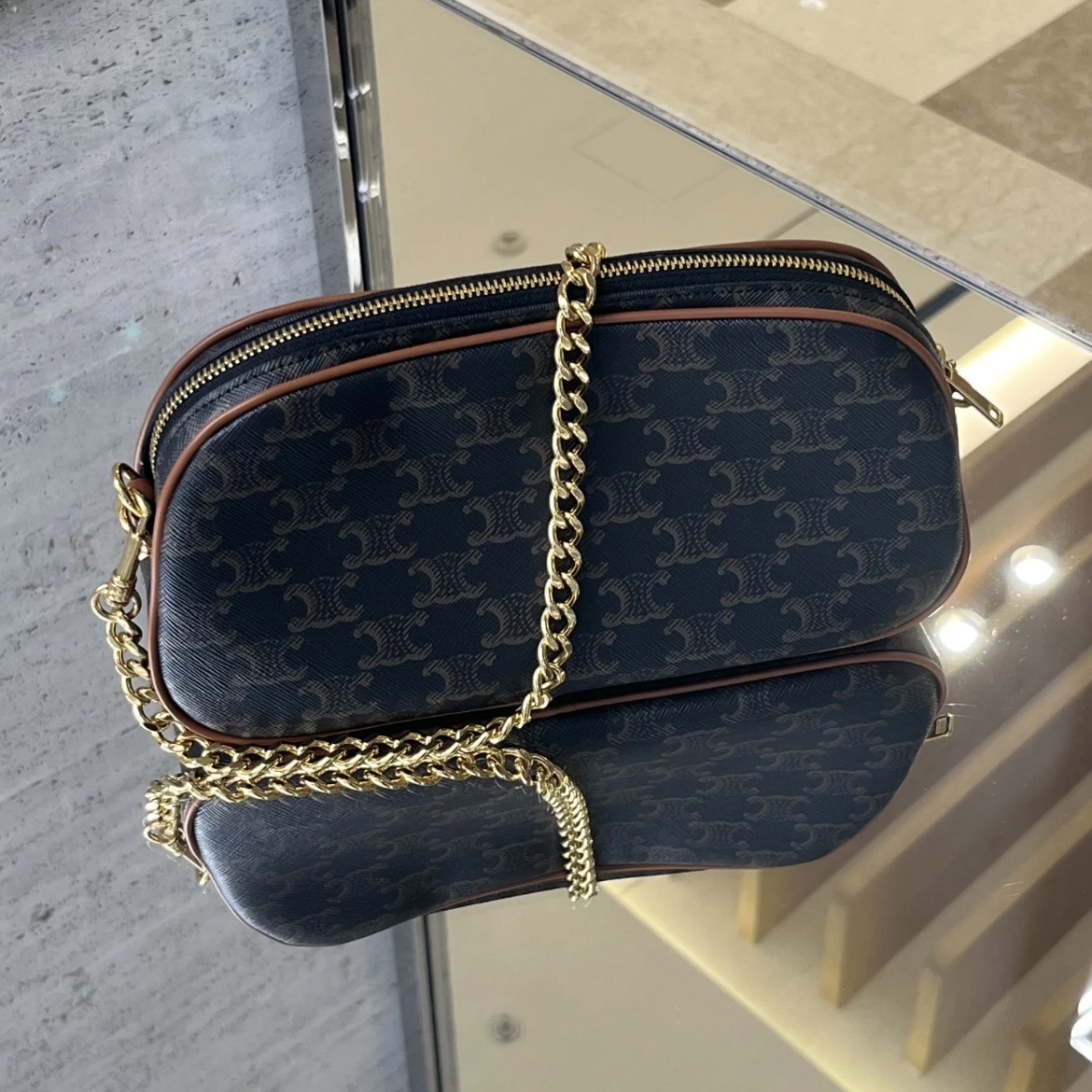 Celine bag mini Box  Triomphe chain bag Tan