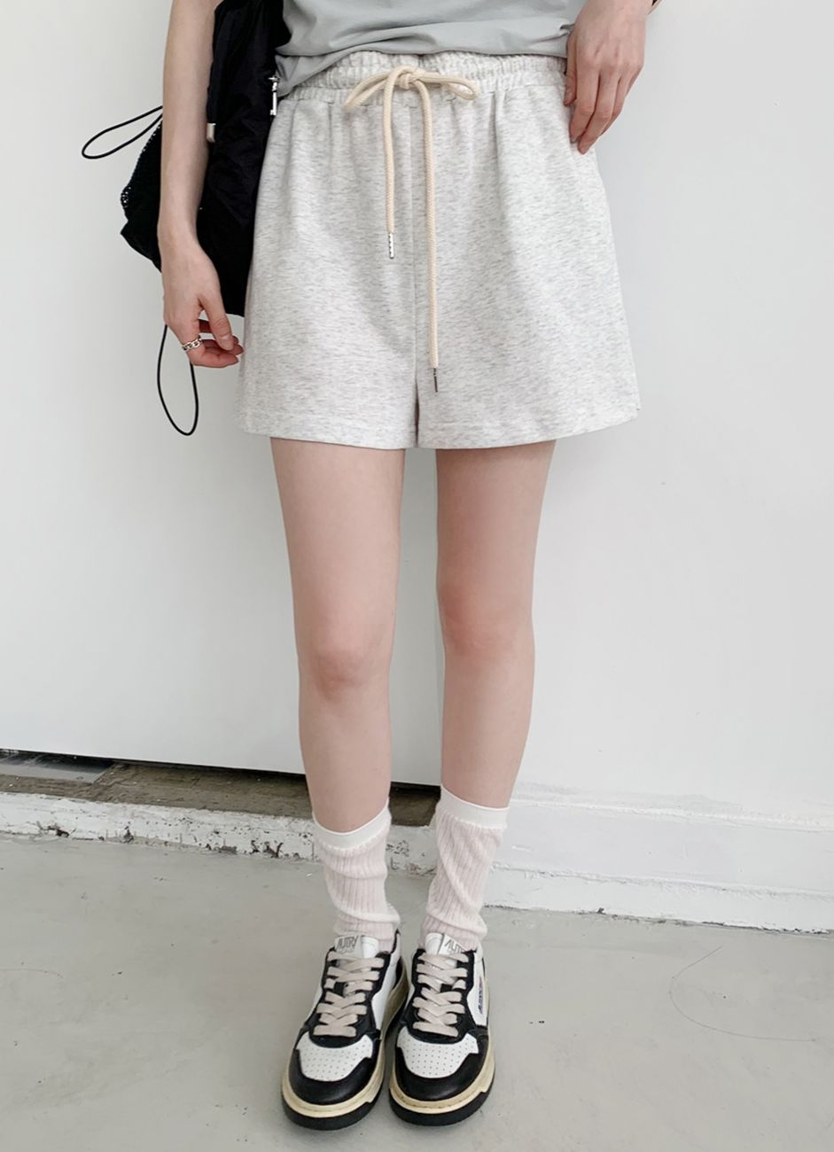 衛衣料綁繩短褲(米色)