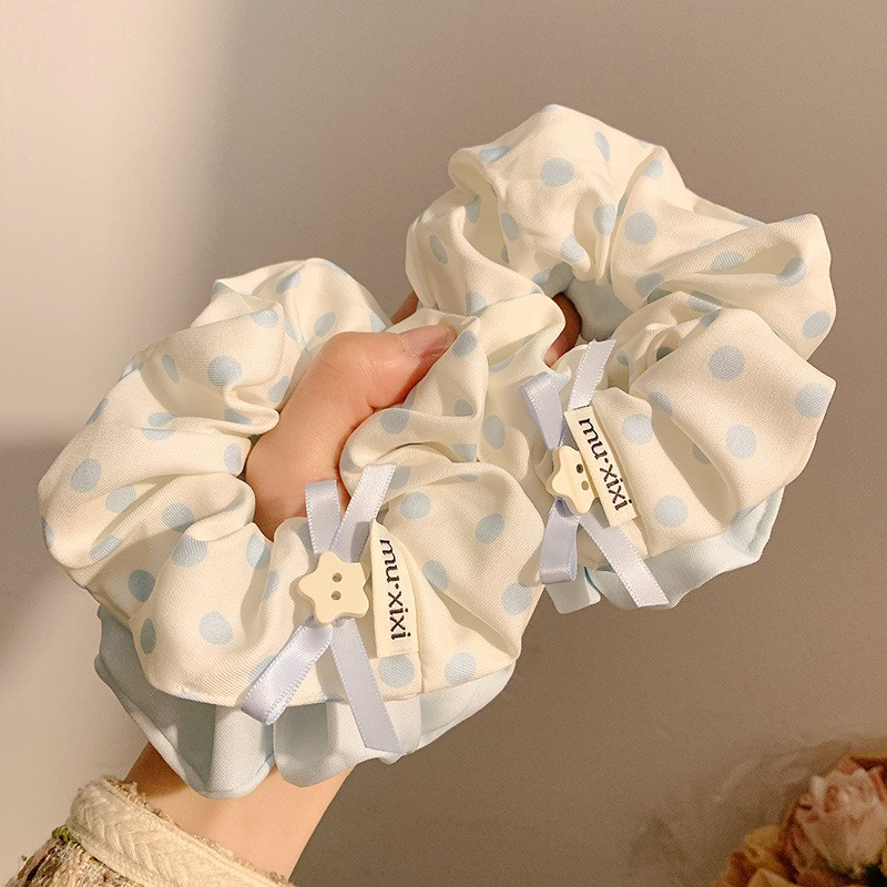 [3 FOR RM10] Korean Blue Polka Dot Scrunchie with Star Button
