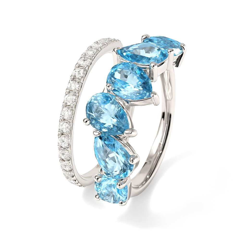 18K白金 實驗室梨培育藍鑽石戒指