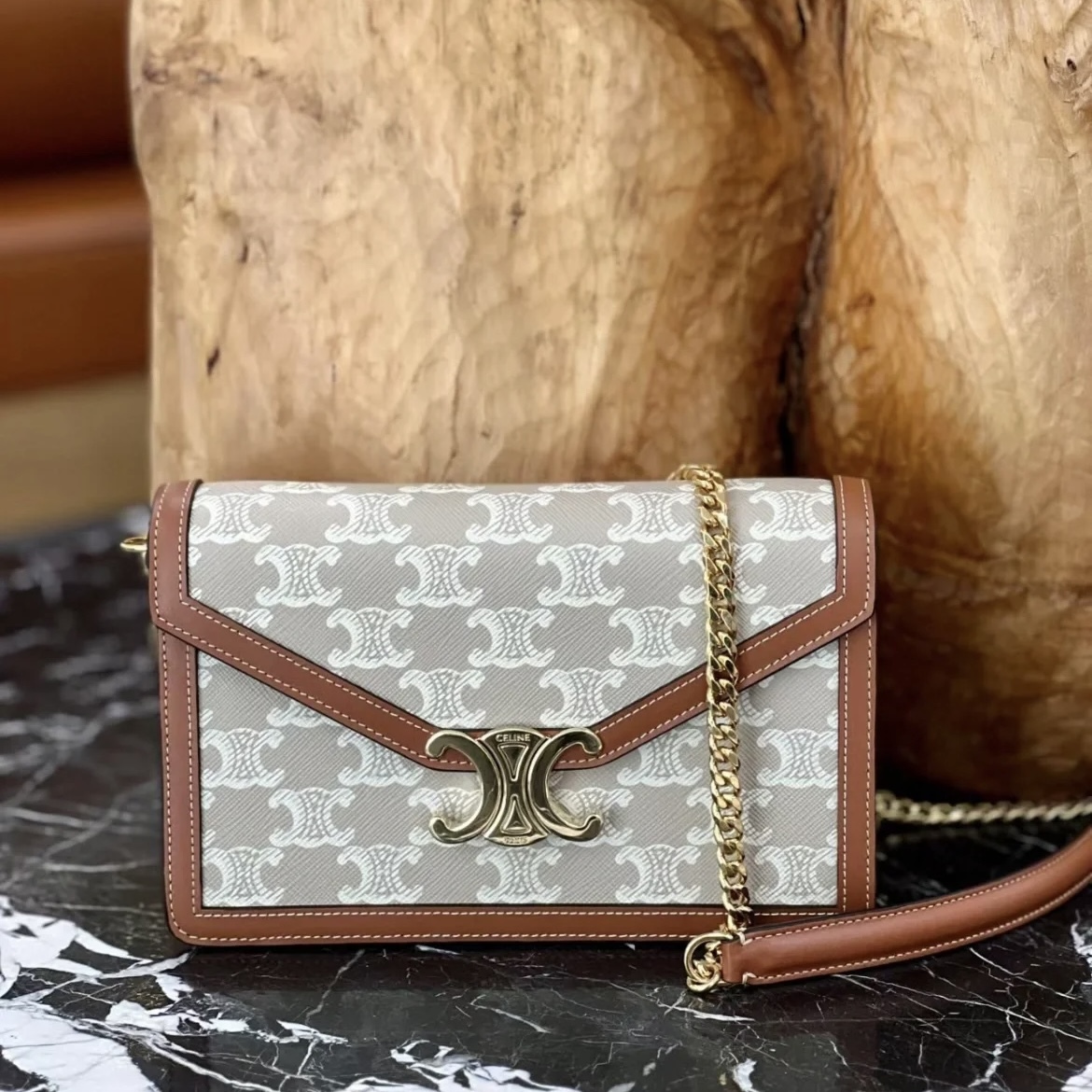 Celine triomphe canvas bag wallet on chain