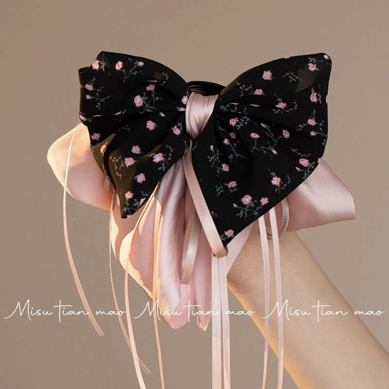 Elegant Floral Ribbon Ponytail Claw Clip