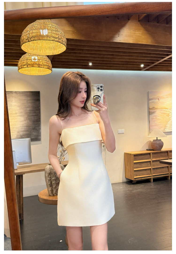 透膚網紗 偽平口小禮服(綠/白)