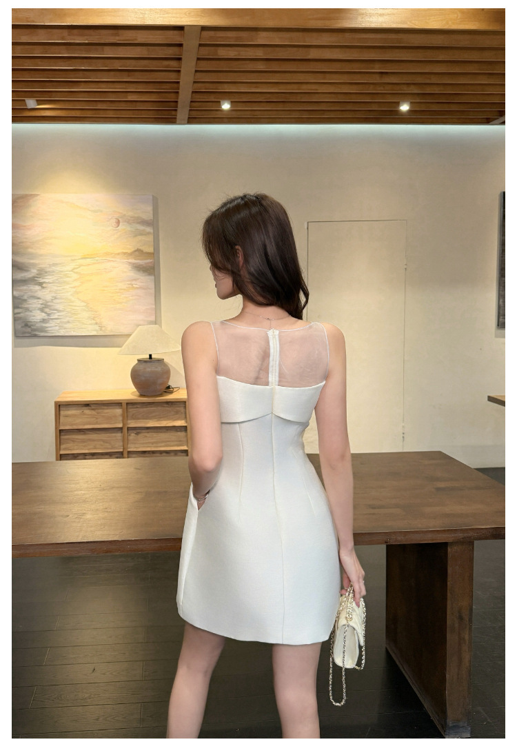 透膚網紗 偽平口小禮服(綠/白)