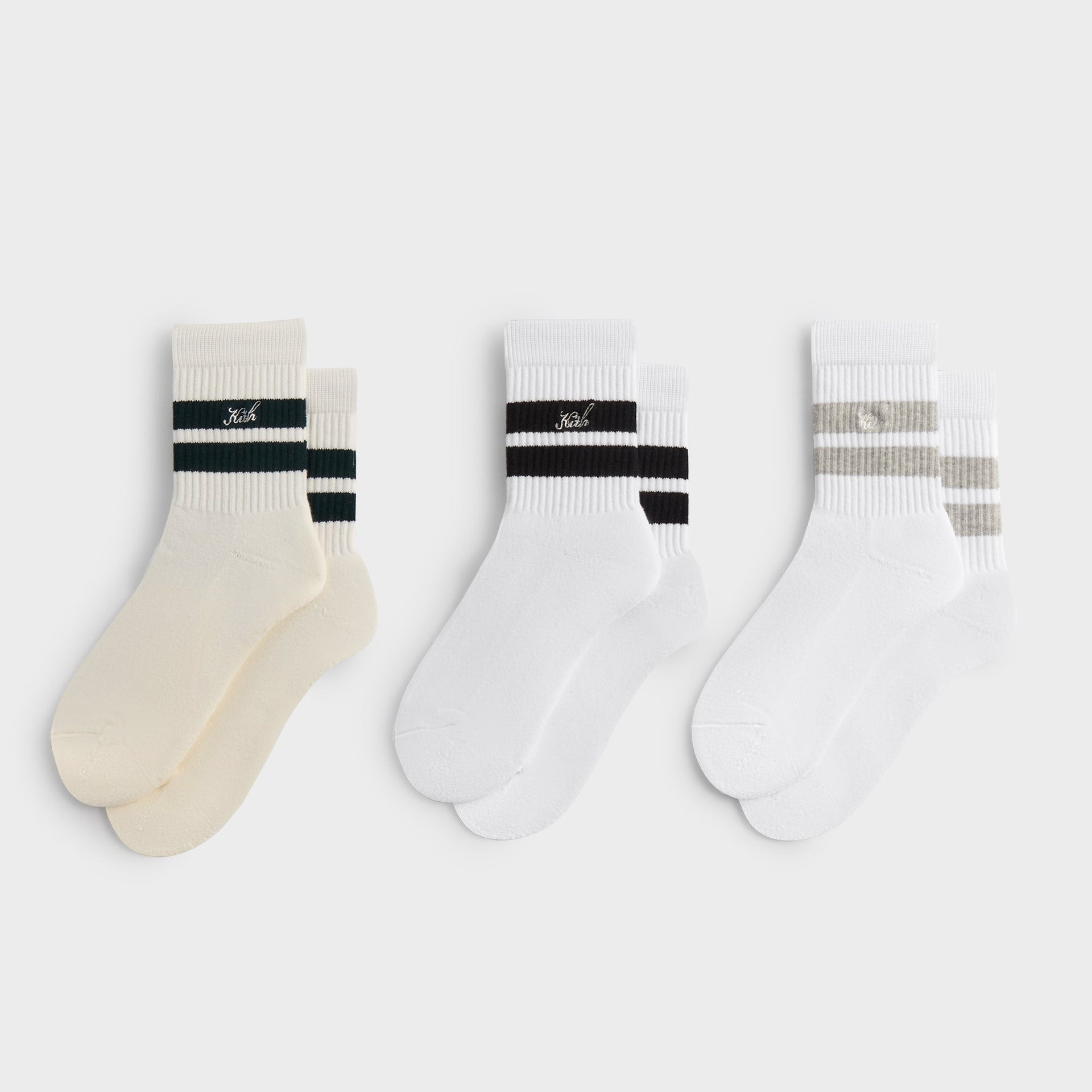 2025SS Kith 3-Pack Striped Mid Crew Socks 三色一包 草寫 LOGO 條紋 襪子 中筒 長襪 現貨 KHM220131 / KHM220132