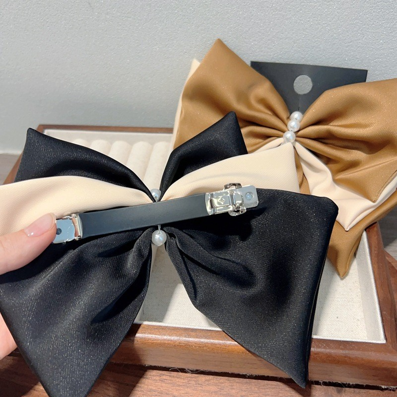 Oversized Layered Satin Bow with Pearls