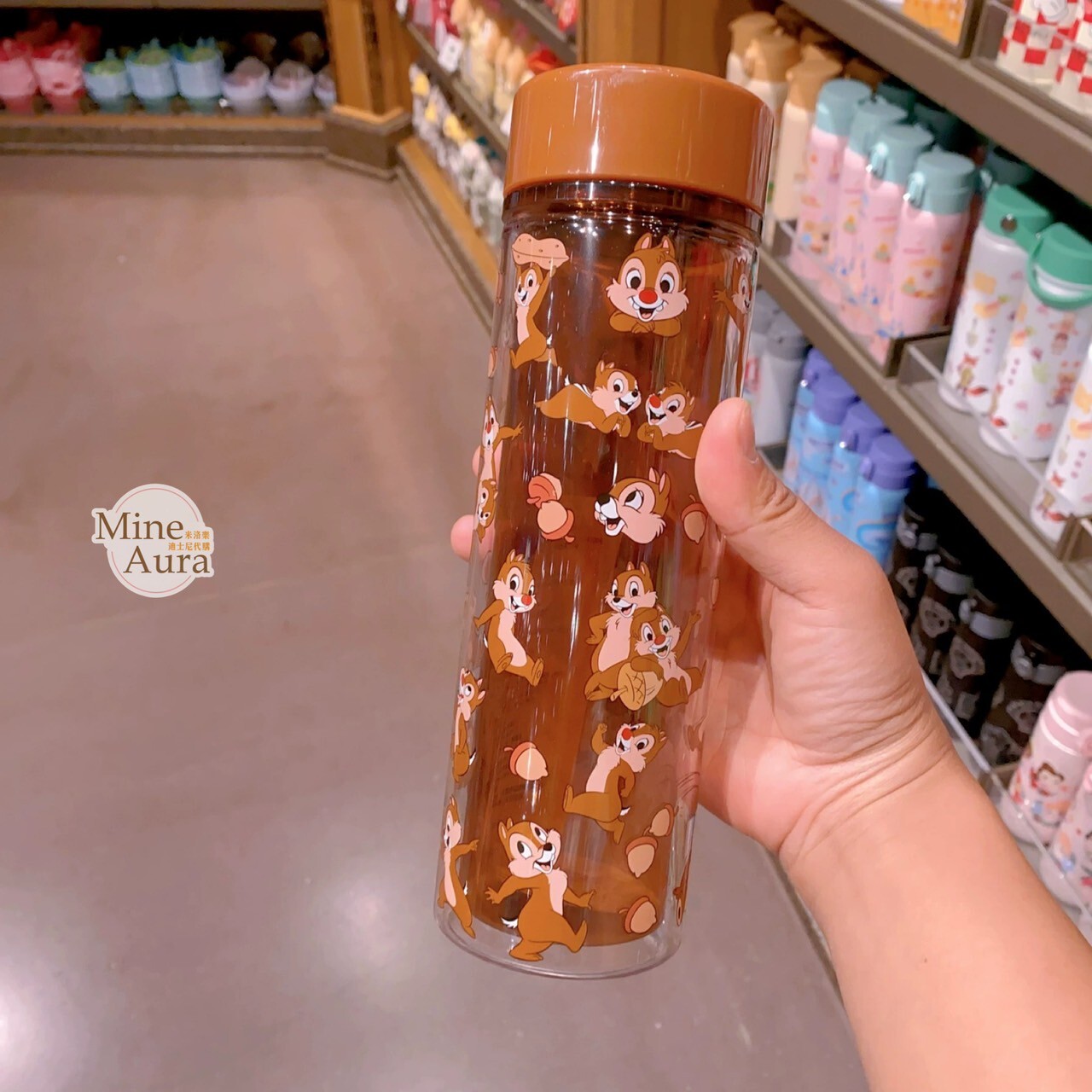 奇奇蒂蒂 Chip 'n Dale 滿版圖案 綠色蓋子 隨身 水壺 -上海迪士尼樂園