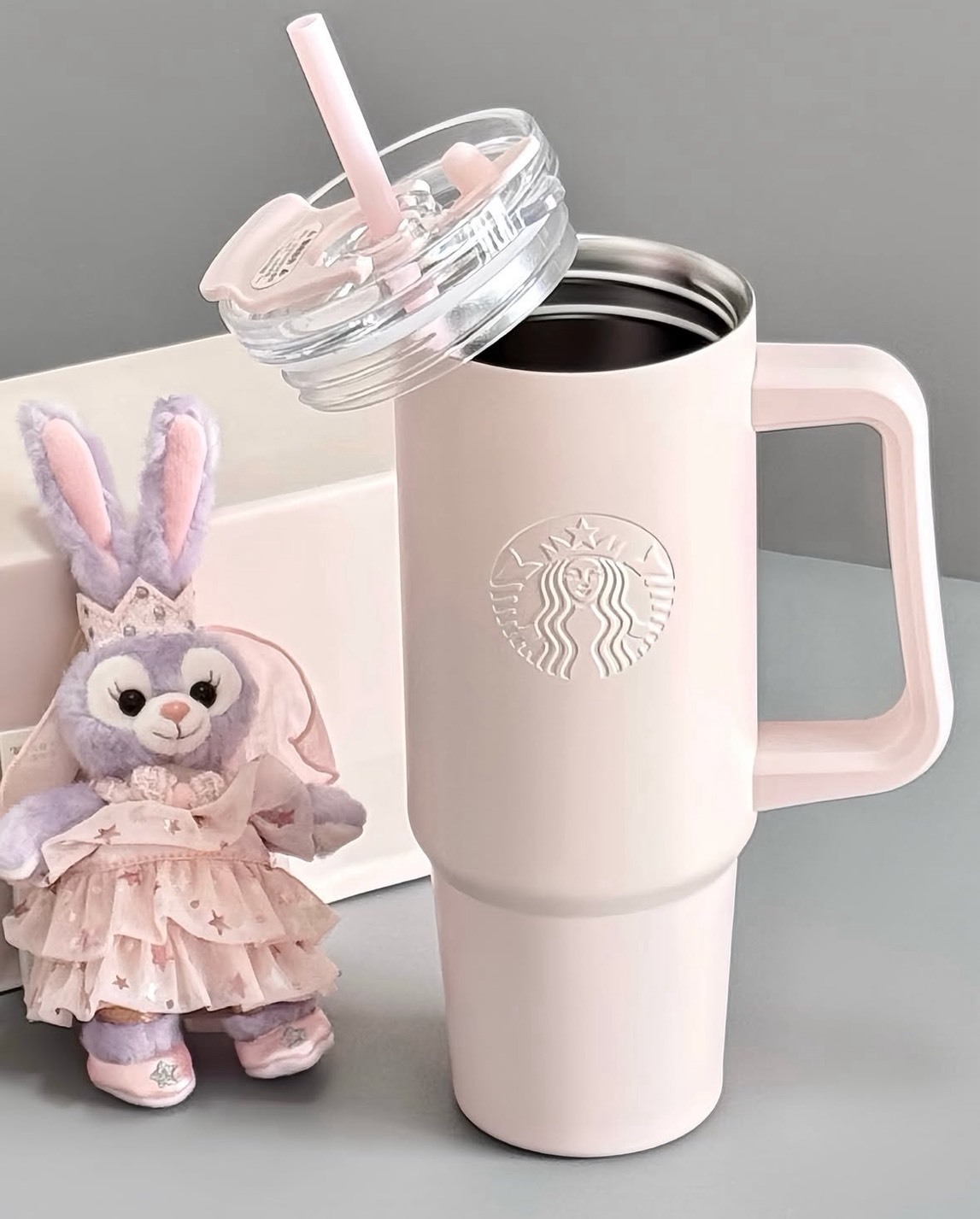 STARBUCKS 星巴克 大容量 粉色 不鏽鋼 吸管杯 900ML
