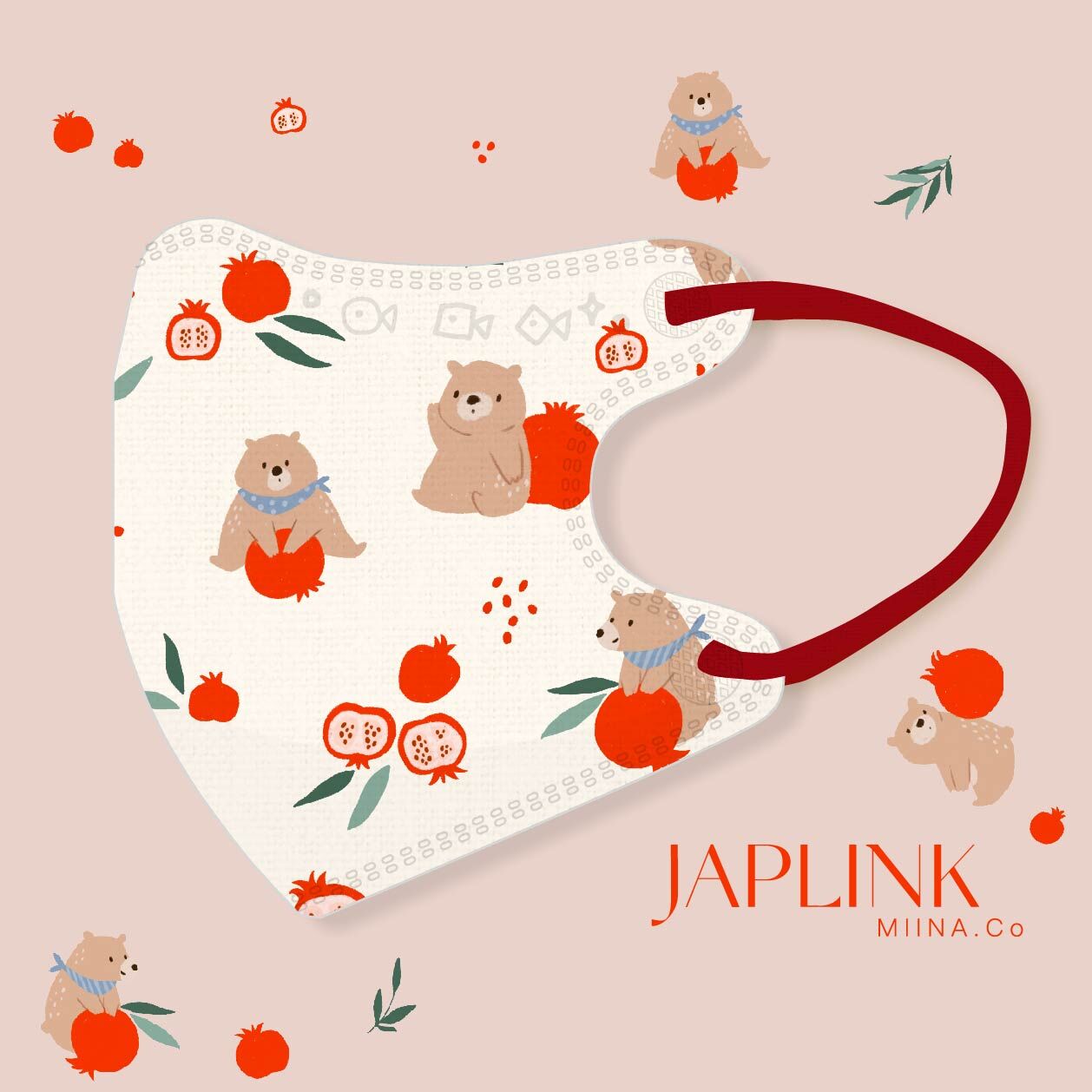 JAPLINK【 VXS 0~3歲 】3D 立體幼童口罩 / 小石榴熊