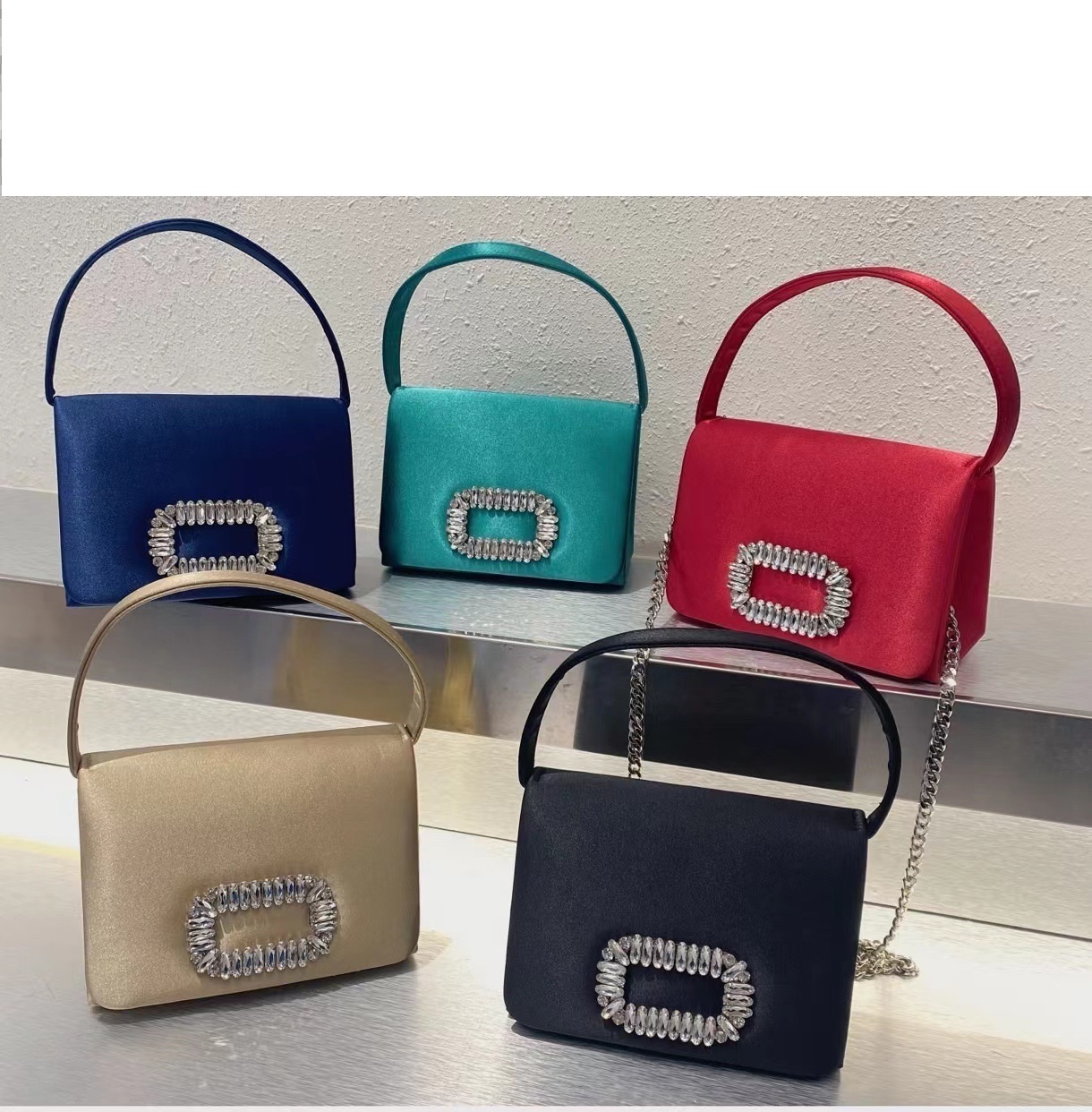 水鑽方釦 絲綢小方包(多色)