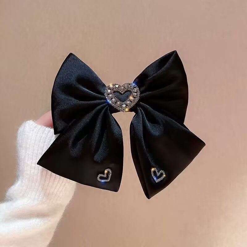 Triple Heart Sparkling Ribbon Bow Hair Clip