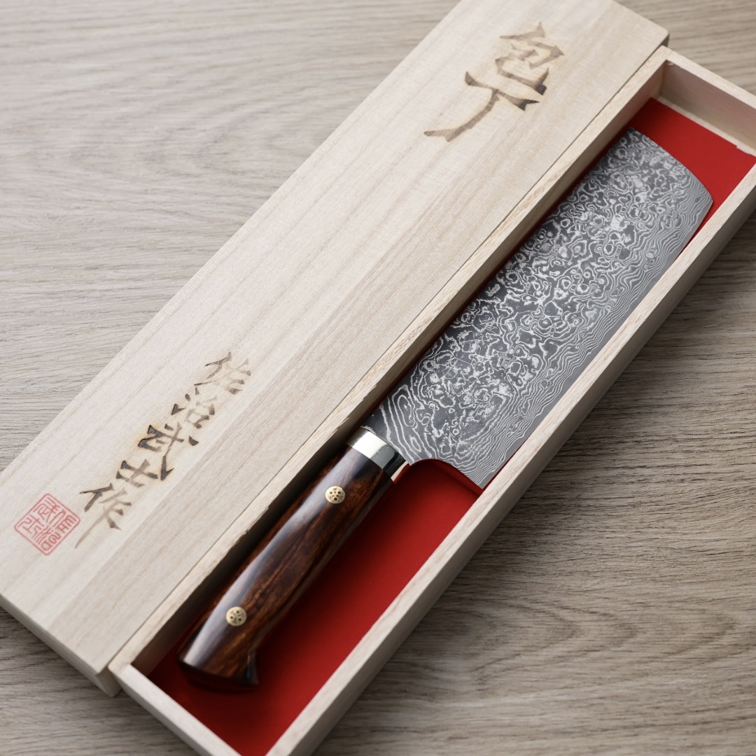 佐治武士 菜切 170mm R2粉末HSS鋼 大馬士革 沙漠鐵木柄