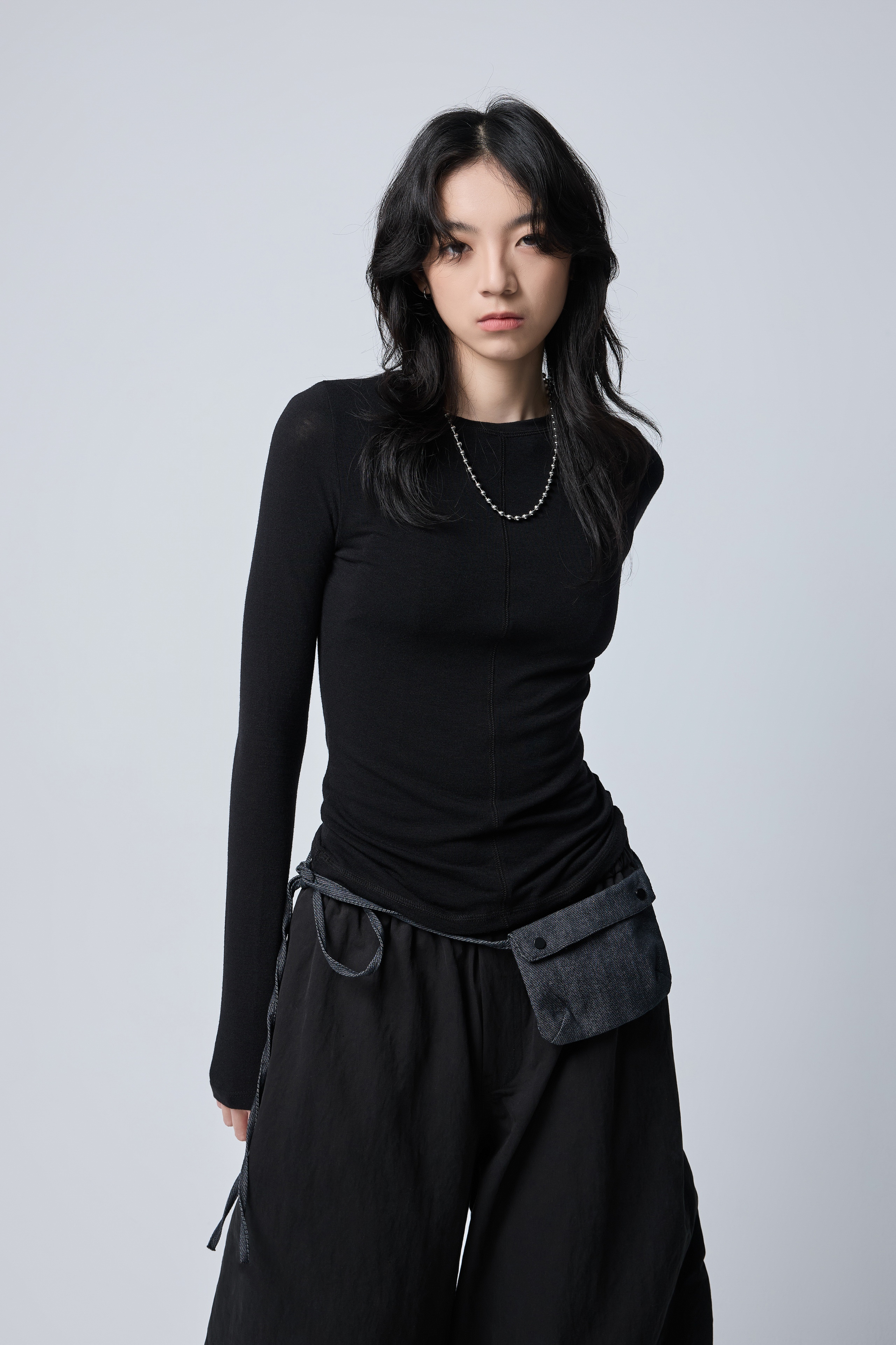 透感夏季中線薄長袖-黑