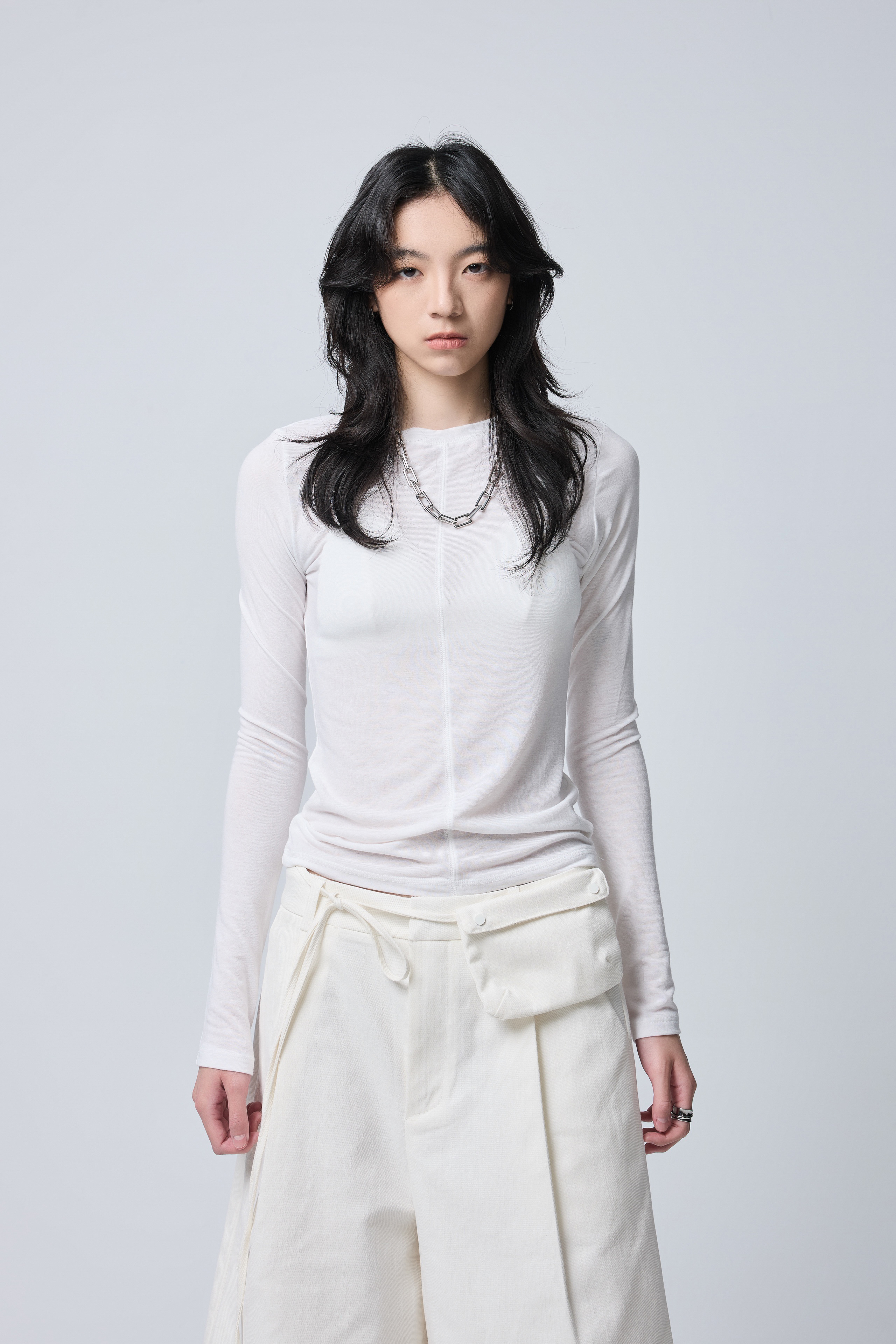 透感夏季中線薄長袖-白