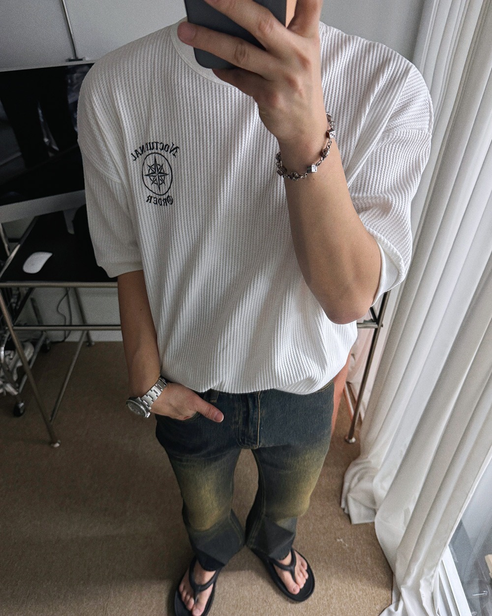 (韓國獨家特價)華夫格陰影短袖T卹