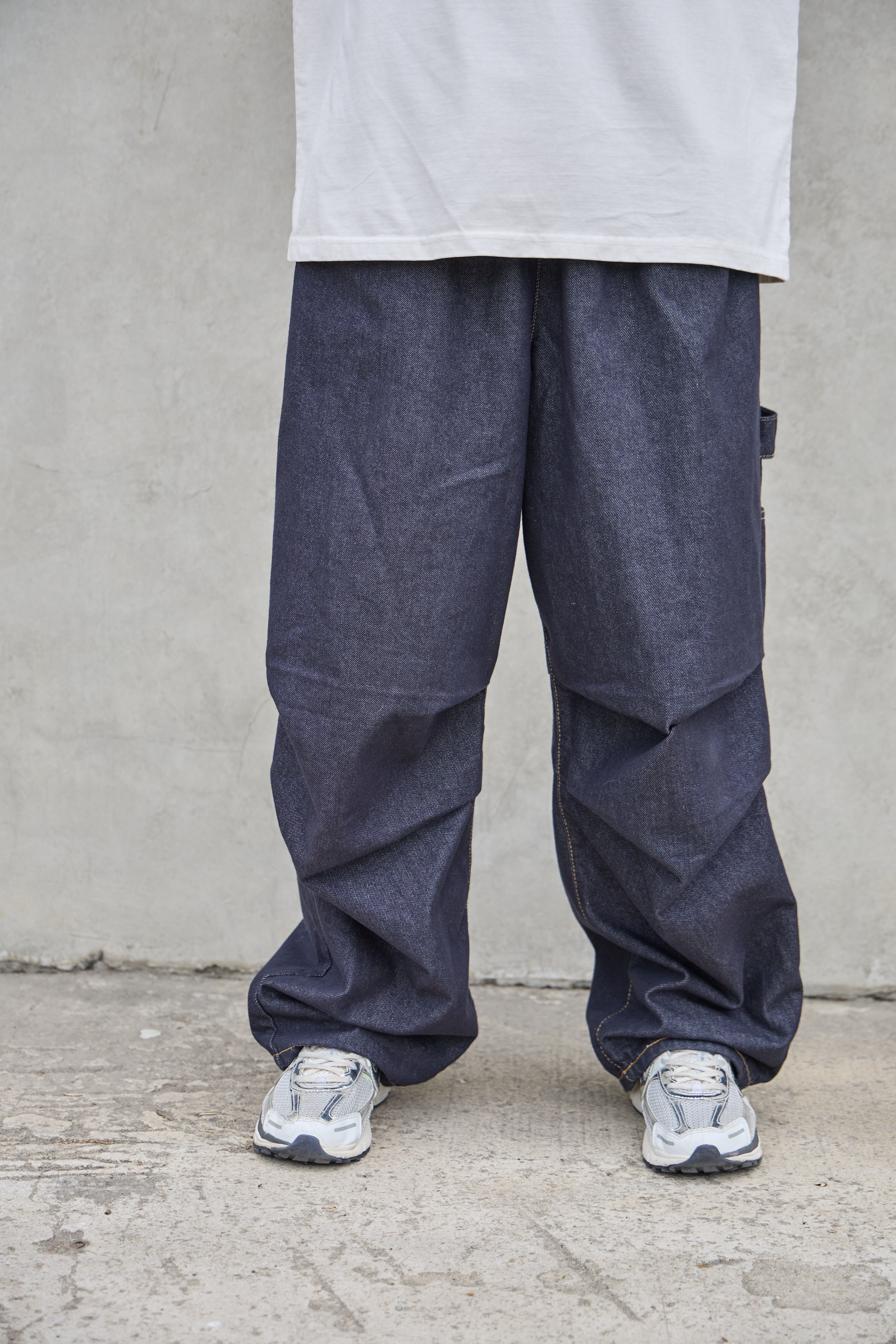 Raw Denim Utility Wide Pants｜機能立體剪裁深藍單寧寬褲(鬆緊褲頭）
