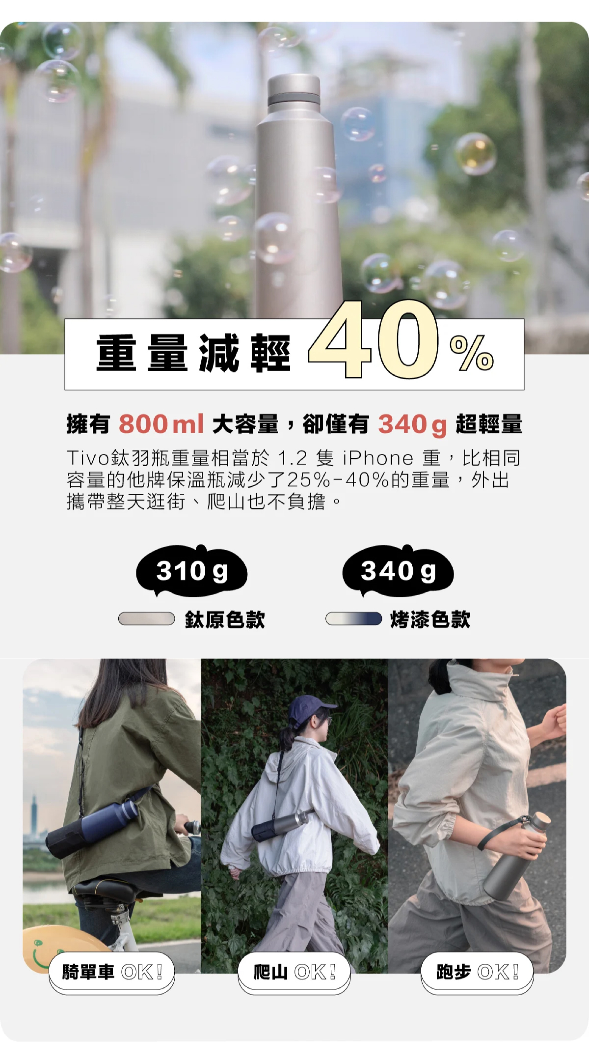 純鈦極輕量,僅一支手機重