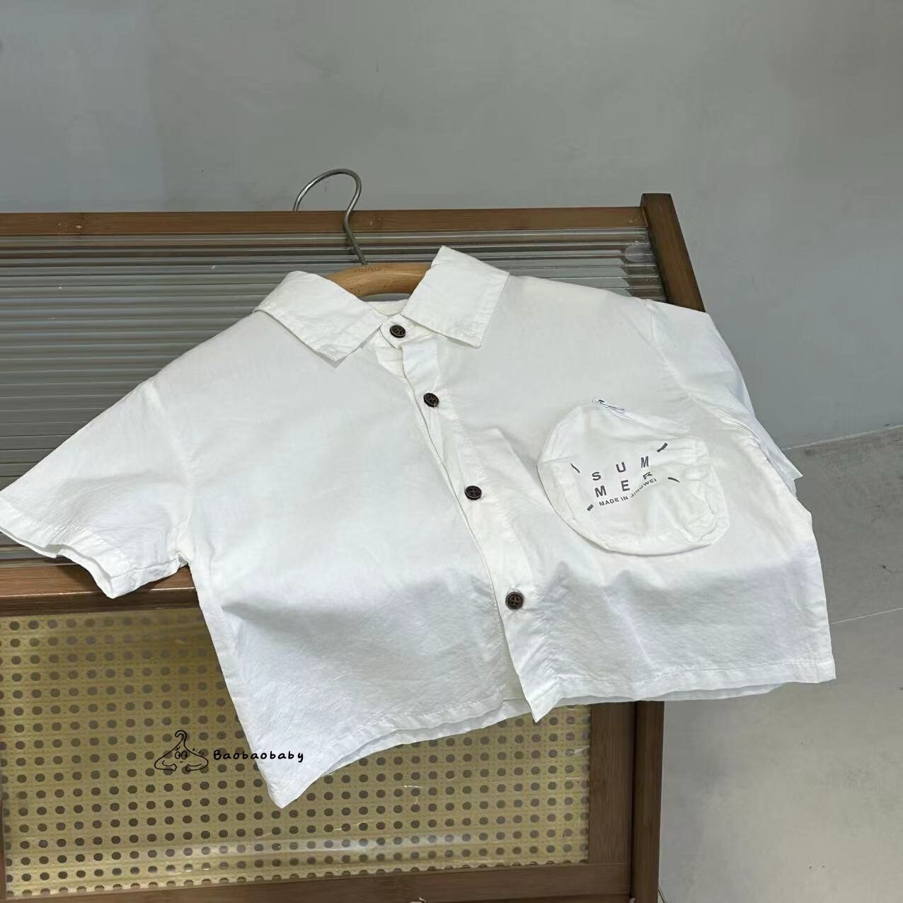 夏日泡泡口袋襯衫