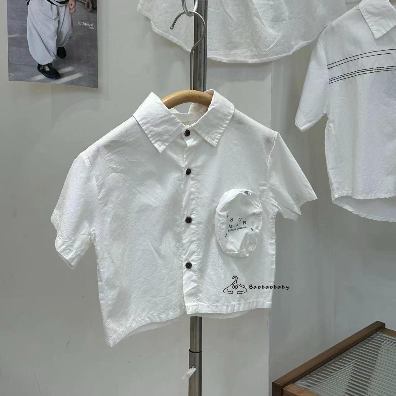 夏日泡泡口袋襯衫