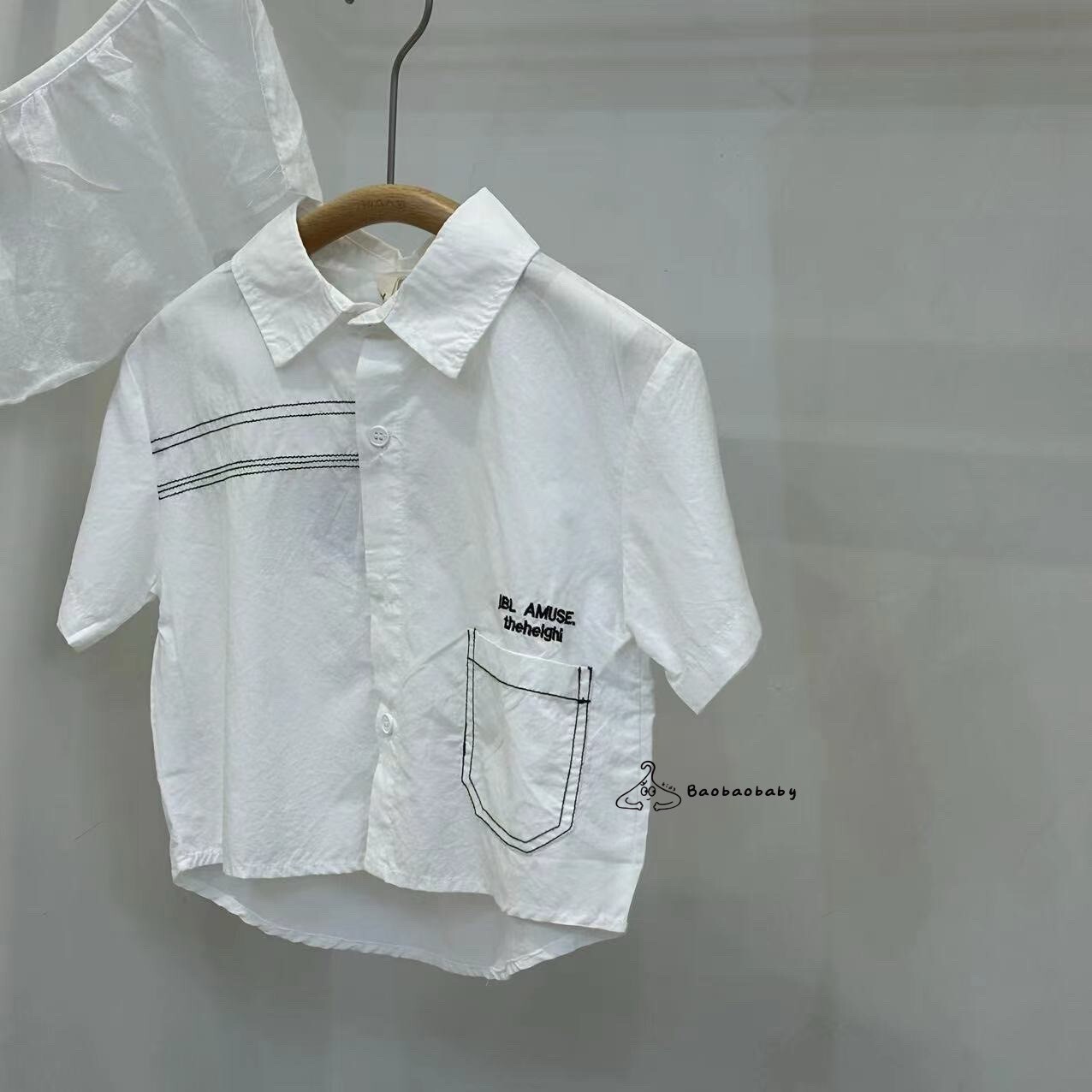 線條口袋感短袖襯衫