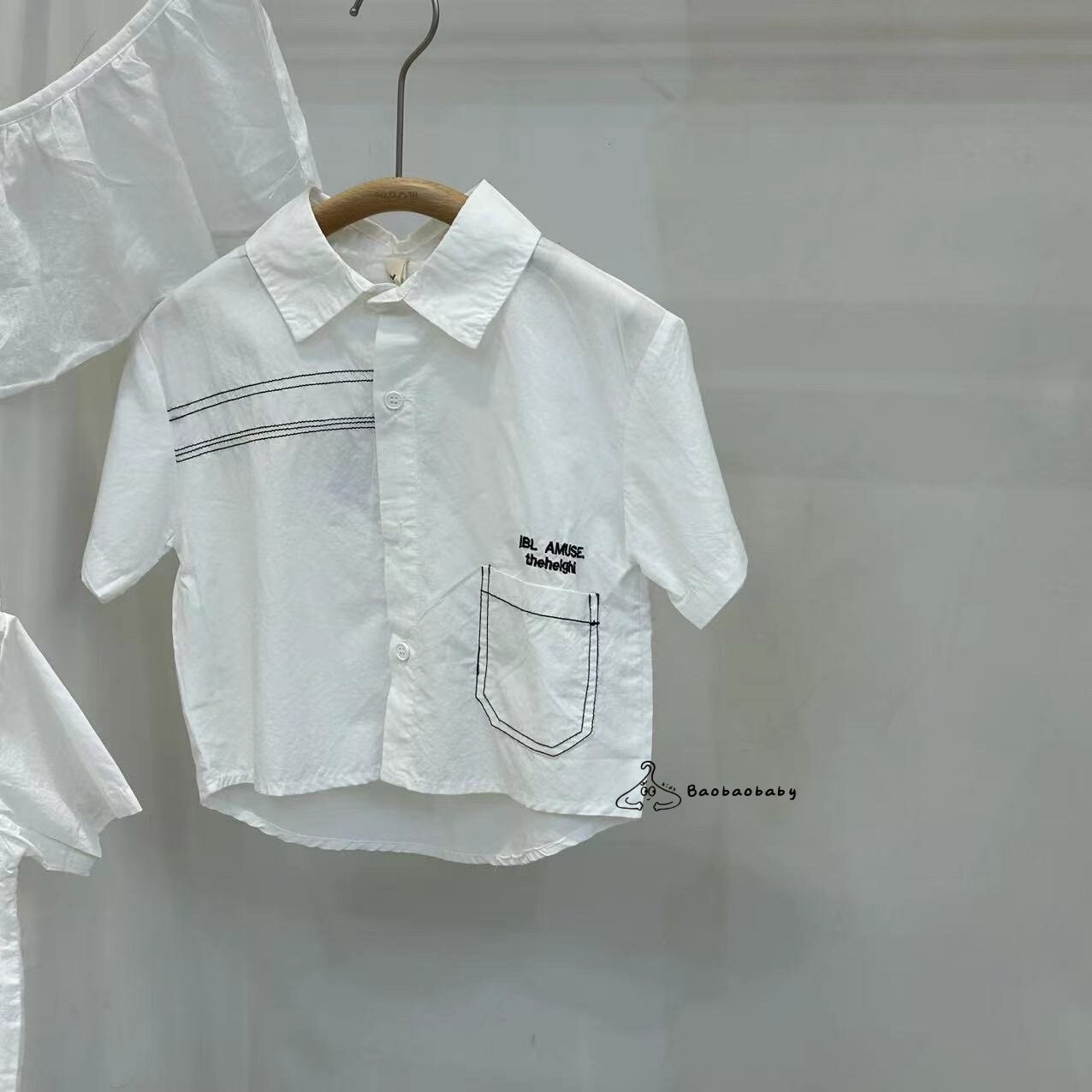 線條口袋感短袖襯衫