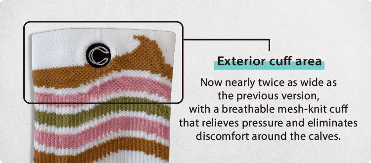 Redesigned with nearly double the cuff width and a breathable mesh-knit structure to reduce calf pressure and maximize comfort—all day, every mile.