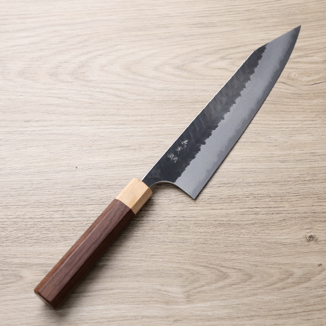 加藤義實 V鎚目 切付牛刀 240mm 青紙超級鋼 黑打