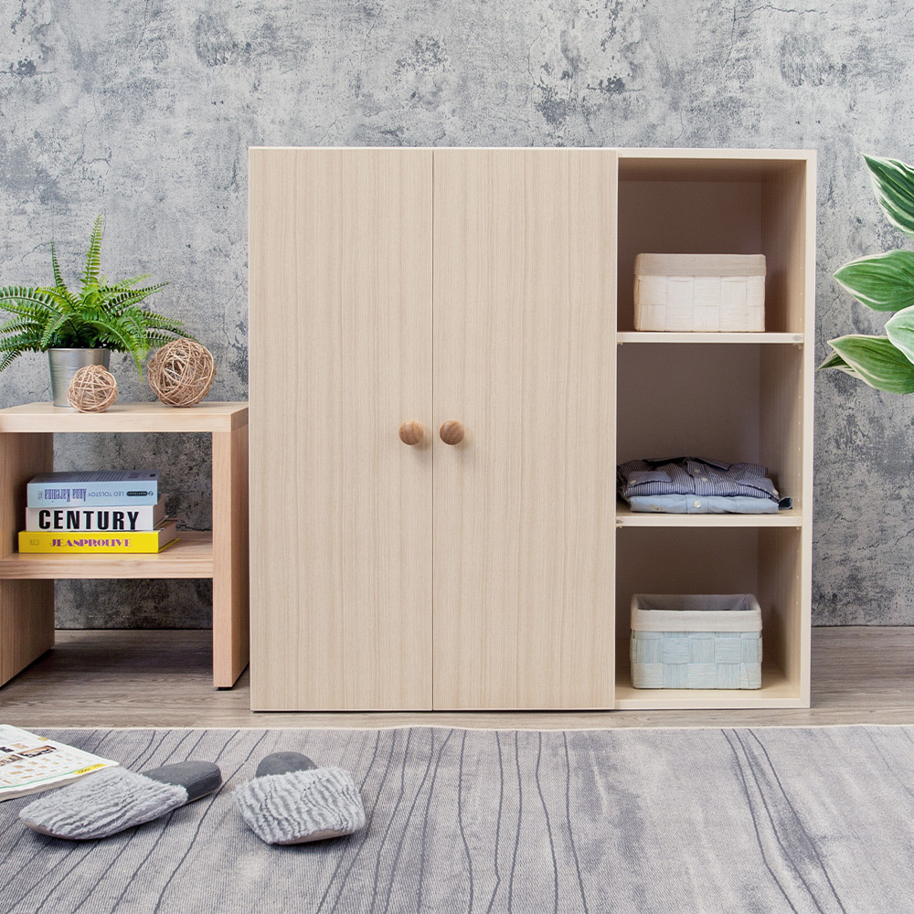 南亞塑鋼-防水3尺二門三格組合式塑鋼衣櫃/單吊桿收納衣櫃