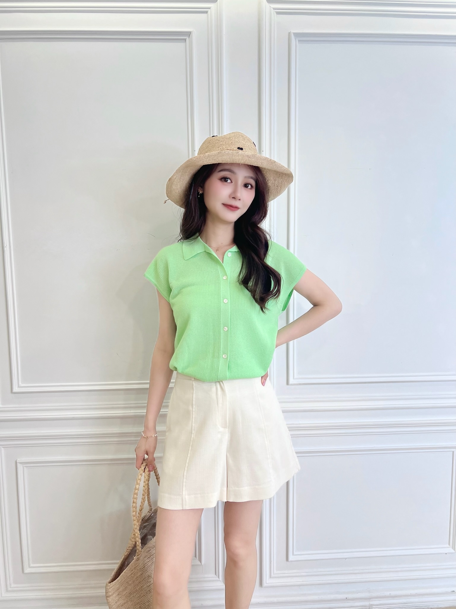 翻領針織短袖開襟衫