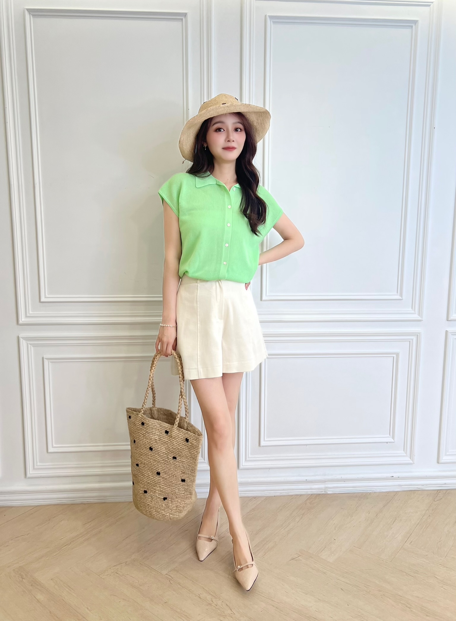 翻領針織短袖開襟衫