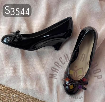 S3544 - 簡約羊漆皮蝴蝶結圓頭船踭鞋