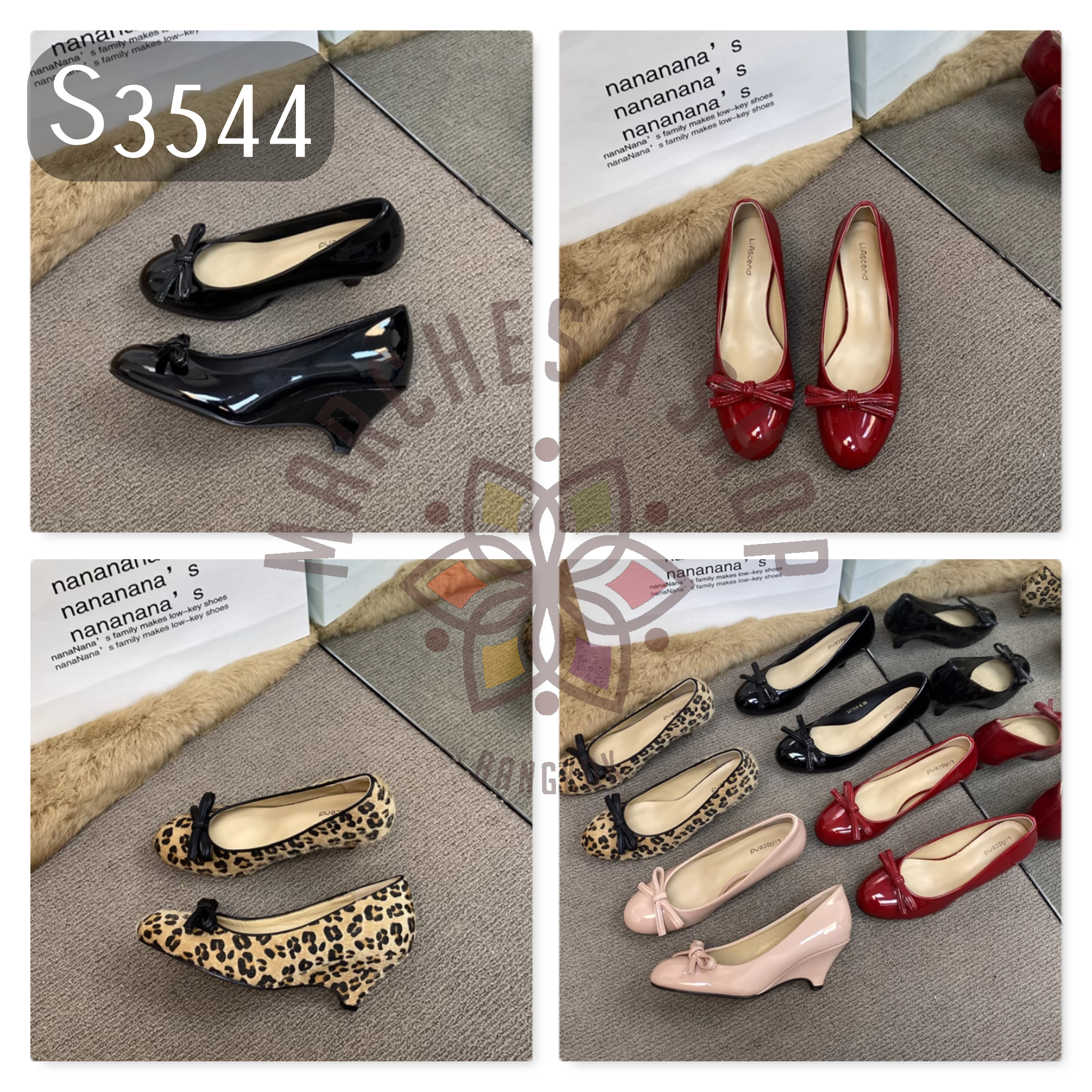 S3544 - 簡約羊漆皮蝴蝶結圓頭船踭鞋