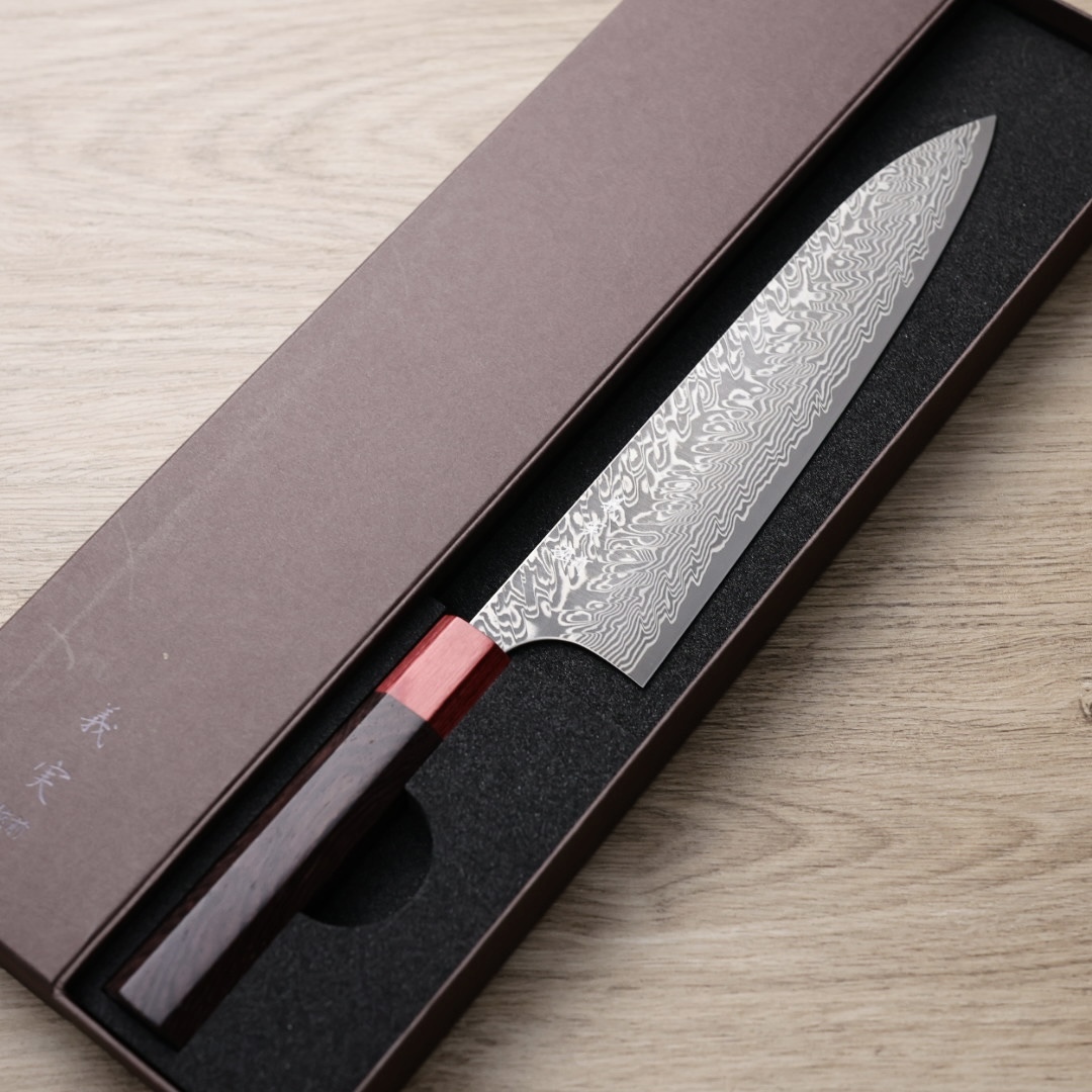 加藤義實 牛刀 210mm SG2粉末HSS鋼 鎳染大馬士革