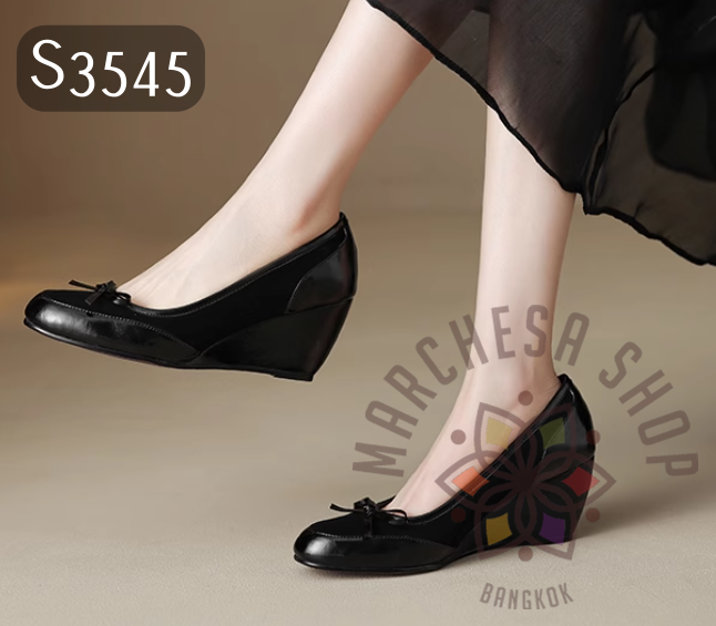 S3545 - 英倫頭層小羊猄皮蝴蝶結圓頭船踭鞋