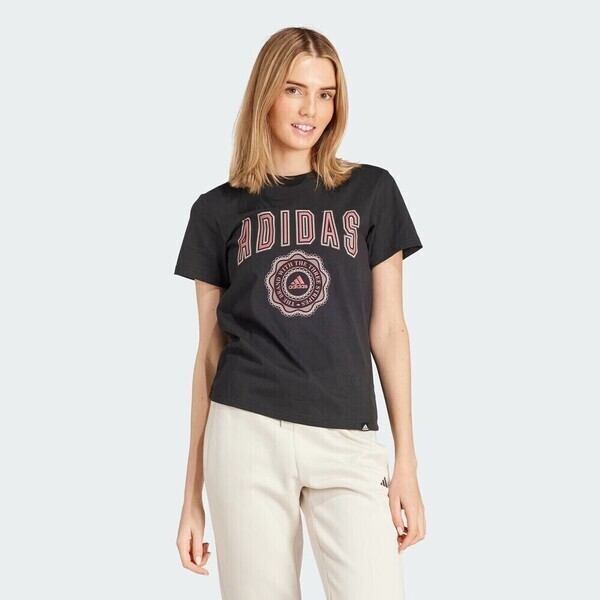Adidas W Collegiate T IW2748 女 短袖 上衣 T恤 運動 休閒 棉質 黑粉