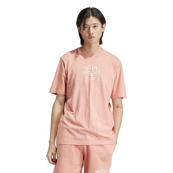 Adidas VRCT SS Tee IS0192 男 短袖 上衣 T恤 運動 經典 三葉草 大LOGO 舒適 粉橘