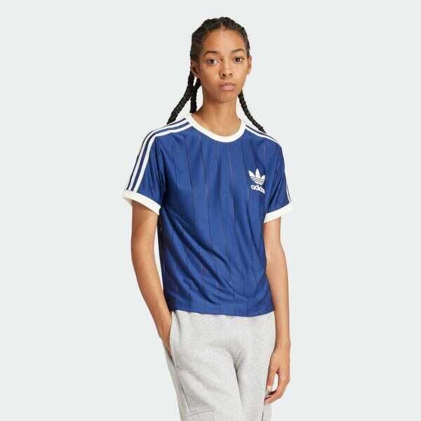 Adidas 3 Stripe Tee IR7466 女 短袖 上衣 運動 休閒 復古 三葉草 透視 穿搭 深藍