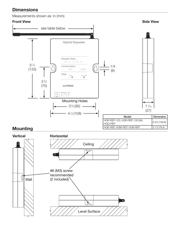 路創 HQQ-REP HOMEWORKS HYBRID SIGNAL REPEATER, 433.0-434.7 MHZ LIMITED