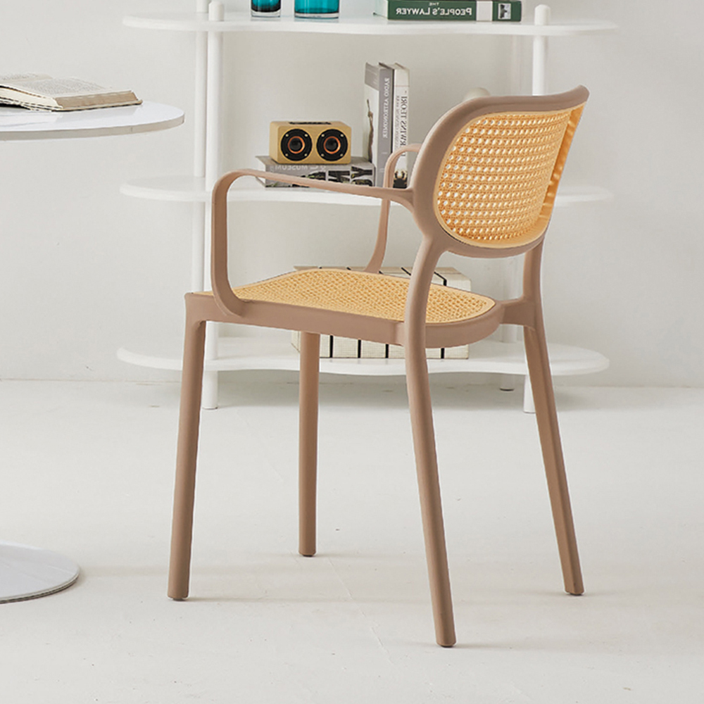 艾麗莎扶手餐椅/PP材質藤編造型椅/塑膠休閒椅/洽談椅/商業椅(兩色可選)