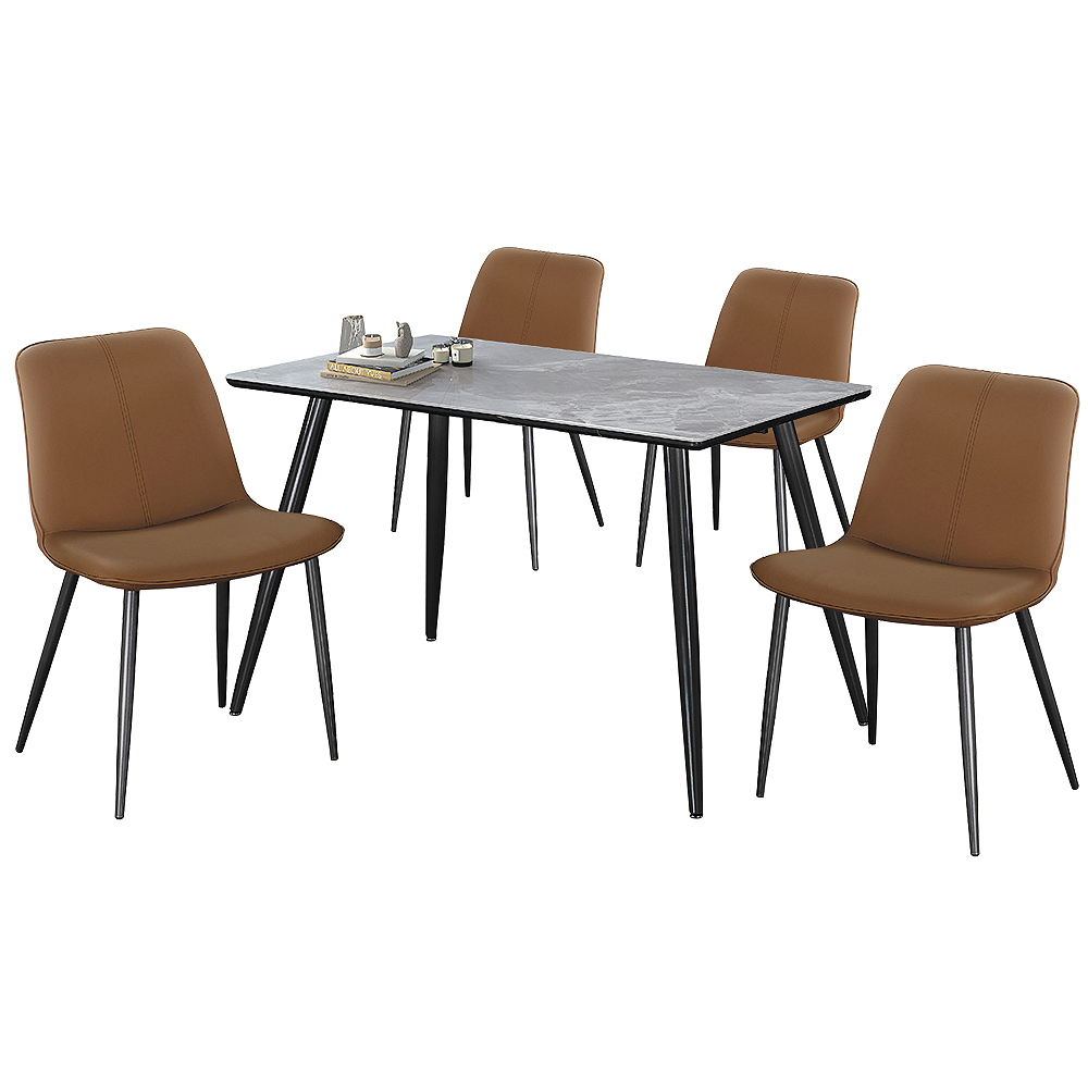 丹迪爾4尺工業風岩板餐桌椅組合(一桌四椅-兩色可選)