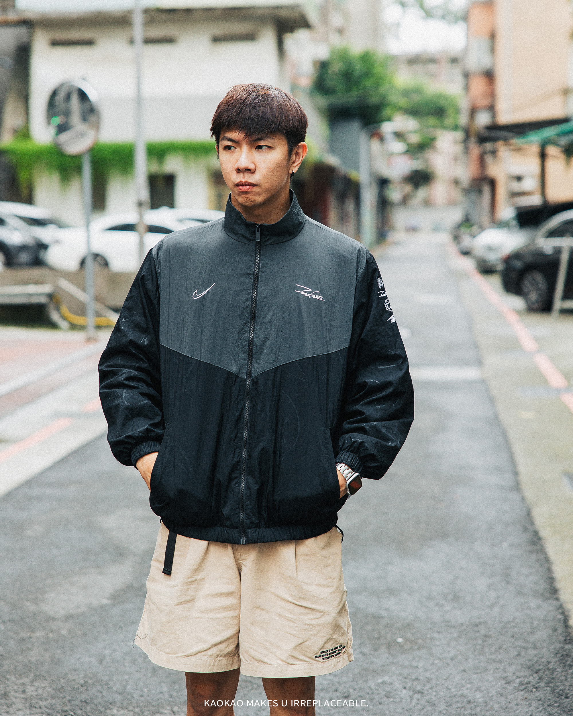 Nike 外套 SW Breaking Windrunner Jacket  黑灰 寬鬆 排汗 立領 夾克【HF6069-010】