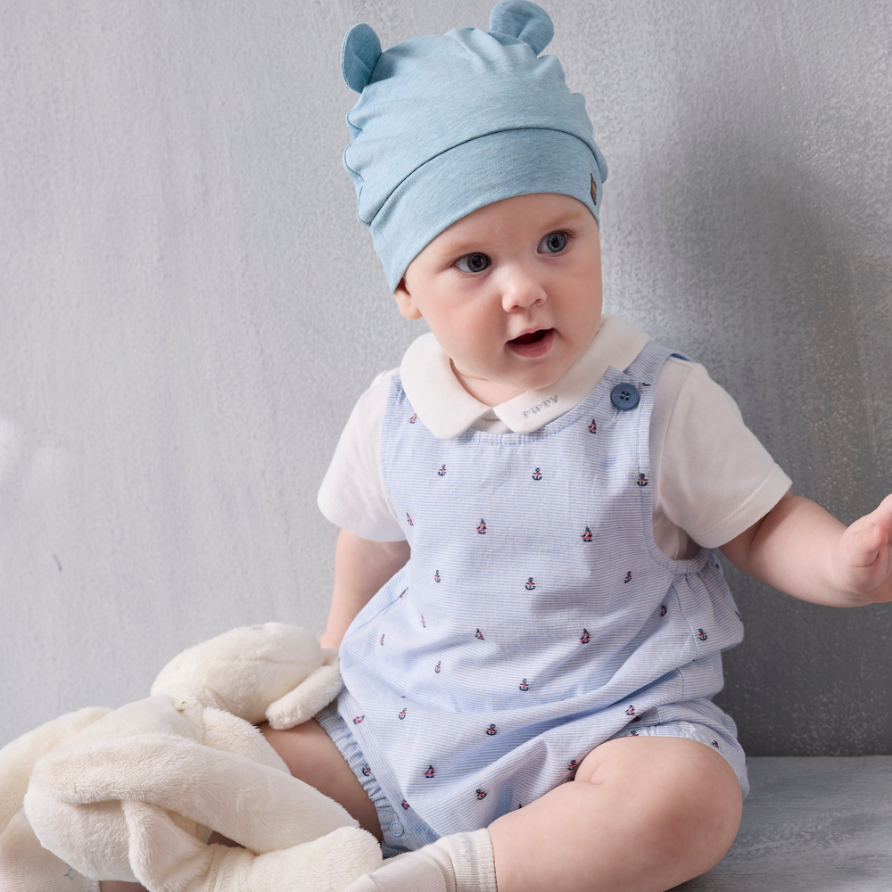 PIPPY 清爽小帆船與船錨印花吊帶褲棉質四件組禮盒   藍